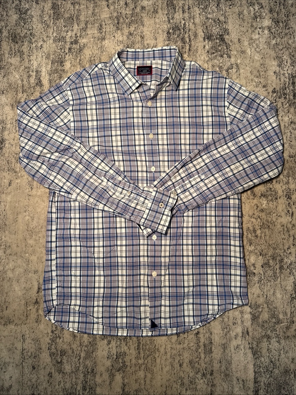 UNTUCKit White and Blue Plaid Button-Up Dress Shirt slim fit